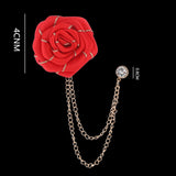 Maxbell Flower Brooch Badge Tassel Chain Suit Decor Elegant Rose Floral Boutonniere Red