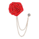 Maxbell Flower Brooch Badge Tassel Chain Suit Decor Elegant Rose Floral Boutonniere Red