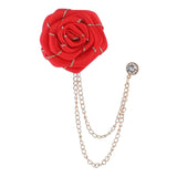 Maxbell Flower Brooch Badge Tassel Chain Suit Decor Elegant Rose Floral Boutonniere Red