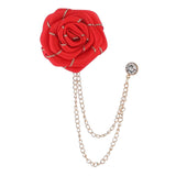 Maxbell Flower Brooch Badge Tassel Chain Suit Decor Elegant Rose Floral Boutonniere Red