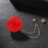 Maxbell Flower Brooch Badge Tassel Chain Suit Decor Elegant Rose Floral Boutonniere Red