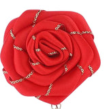 Maxbell Flower Brooch Badge Tassel Chain Suit Decor Elegant Rose Floral Boutonniere Red