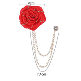 Maxbell Flower Brooch Badge Tassel Chain Suit Decor Elegant Rose Floral Boutonniere Red