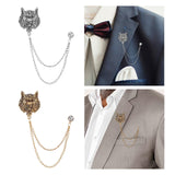 Maxbell Retro Lion Brooch Jewelry Chain Tassel Brooch for Tuxedo Women Men Aureate