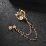 Maxbell Retro Lion Brooch Jewelry Chain Tassel Brooch for Tuxedo Women Men Aureate