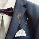 Maxbell Retro Lion Brooch Jewelry Chain Tassel Brooch for Tuxedo Women Men Aureate