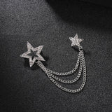 Maxbell Star Brooch Wedding Brooch Pin Hanging Chains Jewelry Suit Brooch with Chain