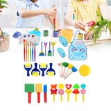 Maxbell 32x Kids Painting Brushes Set Washable Sponge Paint Brush Set Children Gifts Blue