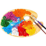 Maxbell Wood Painting Palette Board Beginners DIY Watercolor Paint Color Mixing Tray Oval 24x30cm