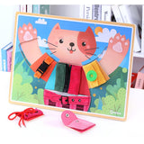 6 in 1 Montessori Learn to Dress Boards Early Basic Life Skills Training Cat Board Toys - Zip, Snap, Button, Buckle, Lace & Tie Baby Kids Educational - Aladdin Shoppers