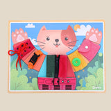 6 in 1 Montessori Learn to Dress Boards Early Basic Life Skills Training Cat Board Toys - Zip, Snap, Button, Buckle, Lace & Tie Baby Kids Educational - Aladdin Shoppers