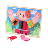 6 in 1 Montessori Learn to Dress Boards Early Basic Life Skills Training Cat Board Toys - Zip, Snap, Button, Buckle, Lace & Tie Baby Kids Educational - Aladdin Shoppers