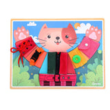 6 in 1 Montessori Learn to Dress Boards Early Basic Life Skills Training Cat Board Toys - Zip, Snap, Button, Buckle, Lace & Tie Baby Kids Educational - Aladdin Shoppers