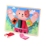 6 in 1 Montessori Learn to Dress Boards Early Basic Life Skills Training Cat Board Toys - Zip, Snap, Button, Buckle, Lace & Tie Baby Kids Educational - Aladdin Shoppers