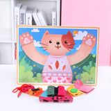 6 in 1 Montessori Learn to Dress Boards Early Basic Life Skills Training Cat Board Toys - Zip, Snap, Button, Buckle, Lace & Tie Baby Kids Educational - Aladdin Shoppers