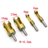 Maxbell 4pcs / set 1/4'' Shank Titanium Drill Plug Cutter Drill Bit Bored Hole Wood Tenon Drill Hole Saw Woodworking Tool 6mm 8mm 13mm 16mm