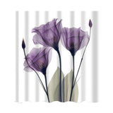 Polyester Shower Curtain with Hook Set Bathroom Hanging Decor Purple Flowers