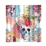 Polyester Shower Curtain with Hook Set Bathroom Hanging Decor Flowers Skull