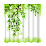 Digital Printed Shower Curtain Set with Hooks Bathroom Use Green Leaf