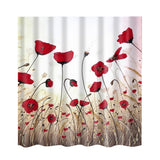 Natural Scenery Shower Curtain Waterproof Bath Decor Red Flora