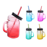 Maxbell Gradient Glass Mason Jam Drinking Cocktail Jar Handle And Straw 480ML Red