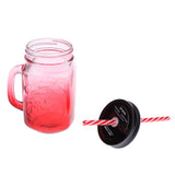 Maxbell Gradient Glass Mason Jam Drinking Cocktail Jar Handle And Straw 480ML Red