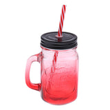 Maxbell Gradient Glass Mason Jam Drinking Cocktail Jar Handle And Straw 480ML Red