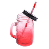 Maxbell Gradient Glass Mason Jam Drinking Cocktail Jar Handle And Straw 480ML Red