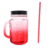 Maxbell Gradient Glass Mason Jam Drinking Cocktail Jar Handle And Straw 480ML Red