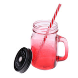 Maxbell Gradient Glass Mason Jam Drinking Cocktail Jar Handle And Straw 480ML Red