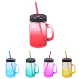 Maxbell Gradient Glass Mason Jam Drinking Cocktail Jar Handle And Straw 480ML Red