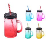 Maxbell Gradient Glass Mason Jam Drinking Cocktail Jar Handle And Straw 480ML Red