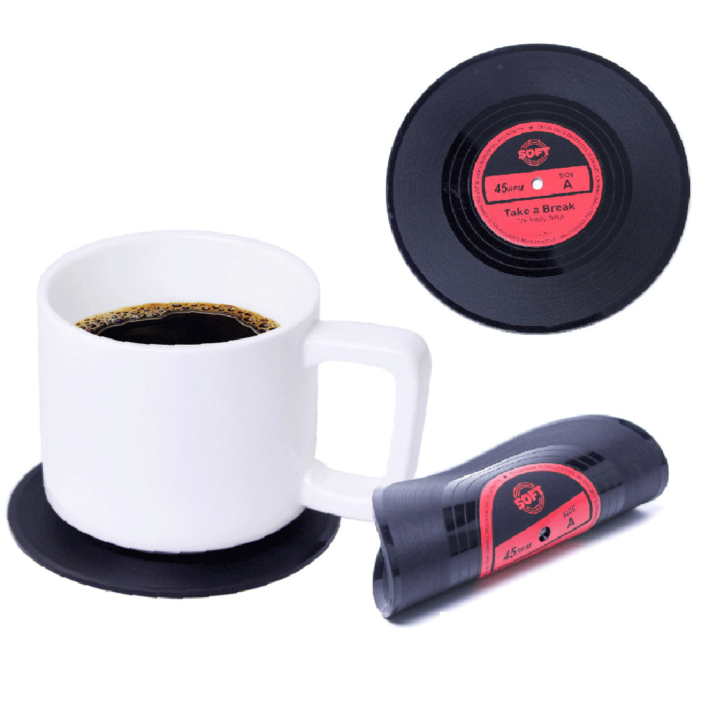 Maxbell  Vinyl Records Album Coaster Set CD Drink Mug Coffee Mat Black Music red