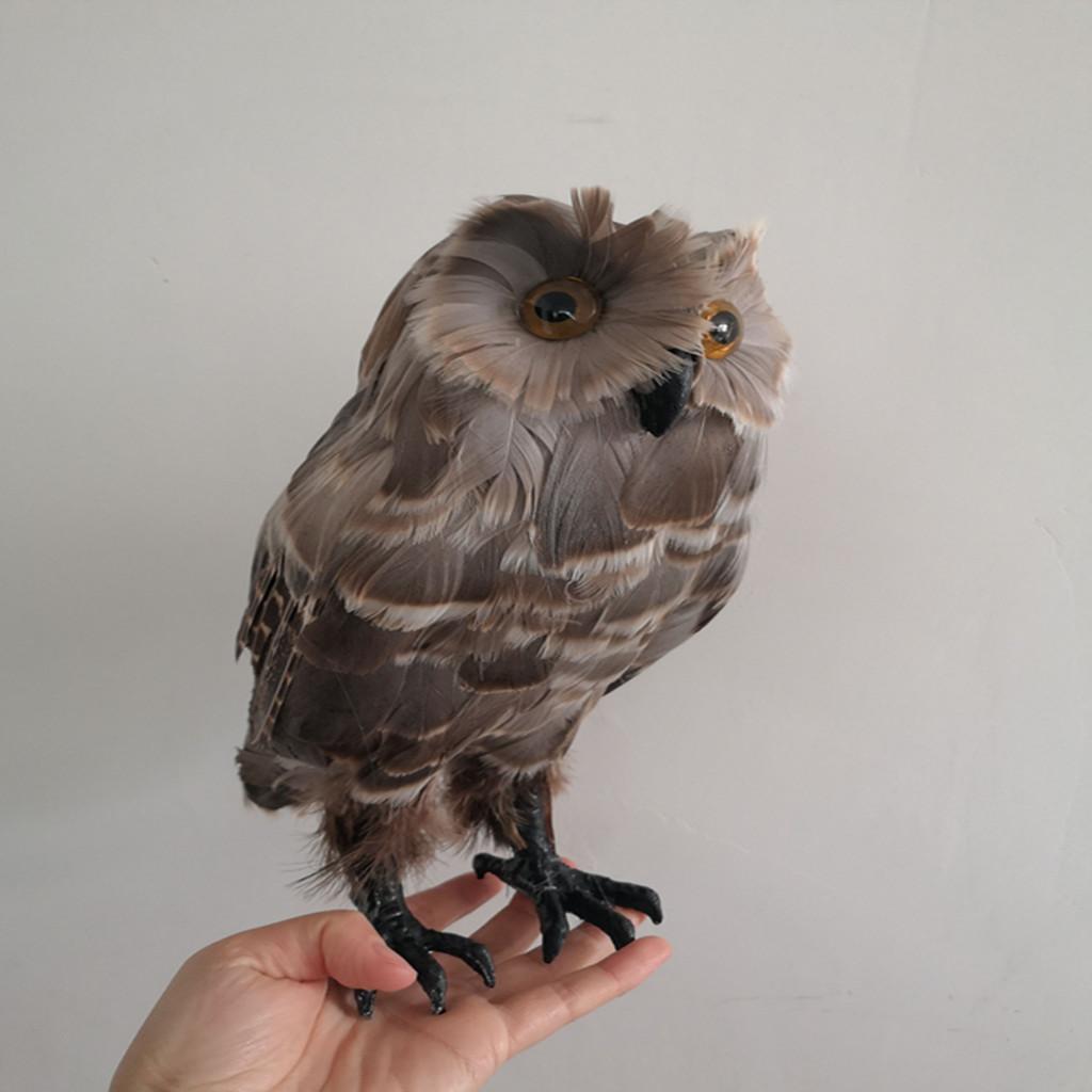 Max Artificial Owl Bird Feather Realistic Taxidermy Home Garden Decor Brown #1