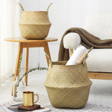Max StrawWoven Flower Pot Vase Basket Green Plant Holder 27x24cm Natural