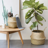 Max StrawWoven Flower Pot Vase Basket Green Plant Holder 27x24cm Natural