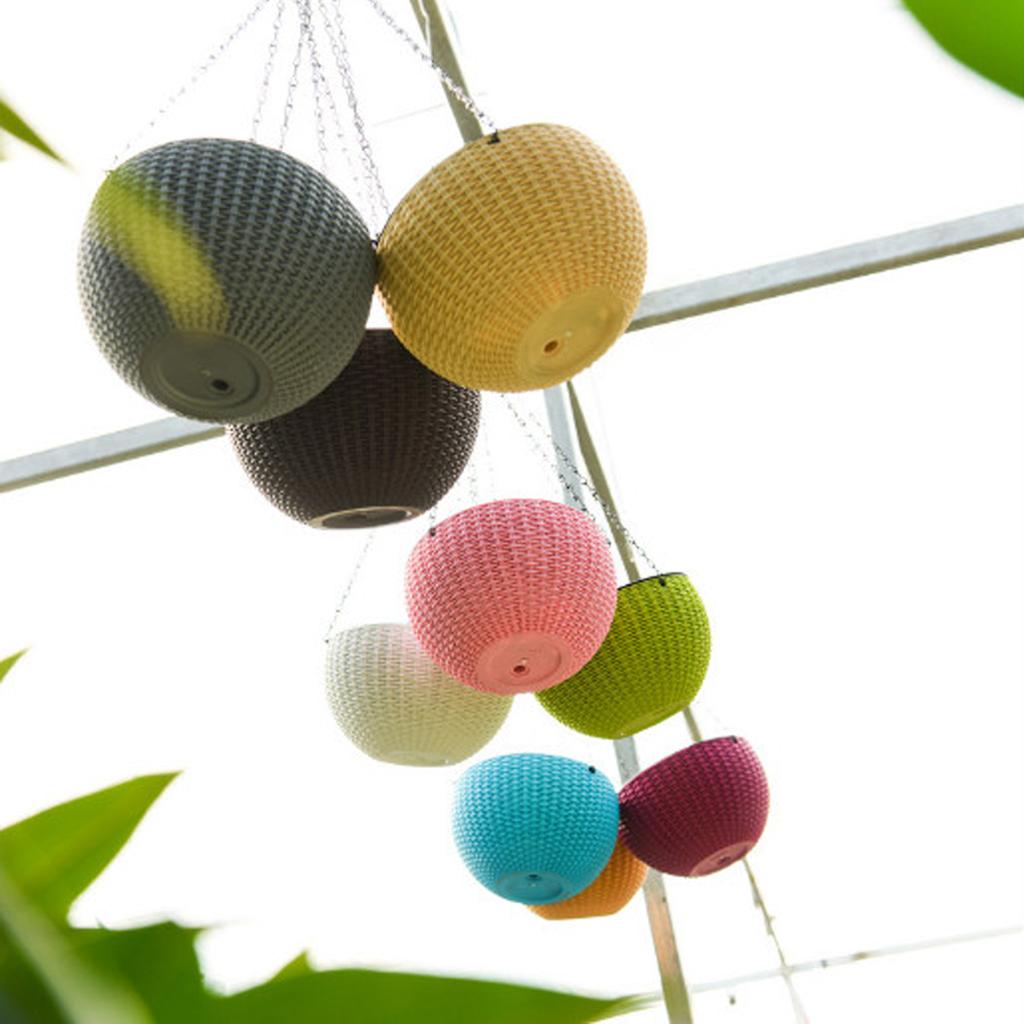 Max Plastic Flower Pot Hanging Basket Balcony Garden Plant Planter Chain Brown