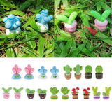 Max 2x Mini Artificial Plants Cute Resin Cactus with Special Can Pot Sapphire