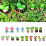 Max 2x Mini Artificial Plants Cute Resin Cactus with Special Can Pot Sapphire