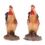Max 2Pcs Miniature Hens Roosters Figurines Terrarium Bonsai Garden Decor Rooster