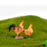 Max 2Pcs Miniature Hens Roosters Figurines Terrarium Bonsai Garden Decor Rooster