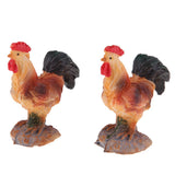 Max 2Pcs Miniature Hens Roosters Figurines Terrarium Bonsai Garden Decor Rooster