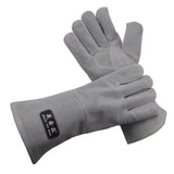 Max 1 Pairs Welding Protective Gloves Welder Gauntlet Flame Resistant Light Grey