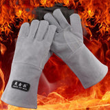 Max 1 Pairs Welding Protective Gloves Welder Gauntlet Flame Resistant Light Grey