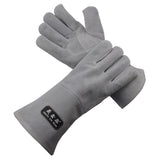 Max 1 Pairs Welding Protective Gloves Welder Gauntlet Flame Resistant Light Grey