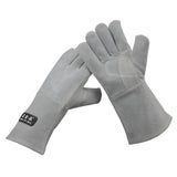 Max 1 Pairs Welding Protective Gloves Welder Gauntlet Flame Resistant Light Grey