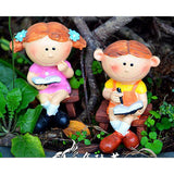 Max 1 Pair Resin Dolls for Garden Flower Pot Bonsai Lawn Decor Brown Chair