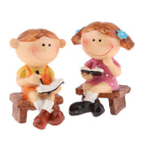 Max 1 Pair Resin Dolls for Garden Flower Pot Bonsai Lawn Decor Brown Chair