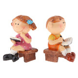 Max 1 Pair Resin Dolls for Garden Flower Pot Bonsai Lawn Decor Brown Chair