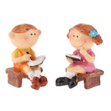 Max 1 Pair Resin Dolls for Garden Flower Pot Bonsai Lawn Decor Brown Chair